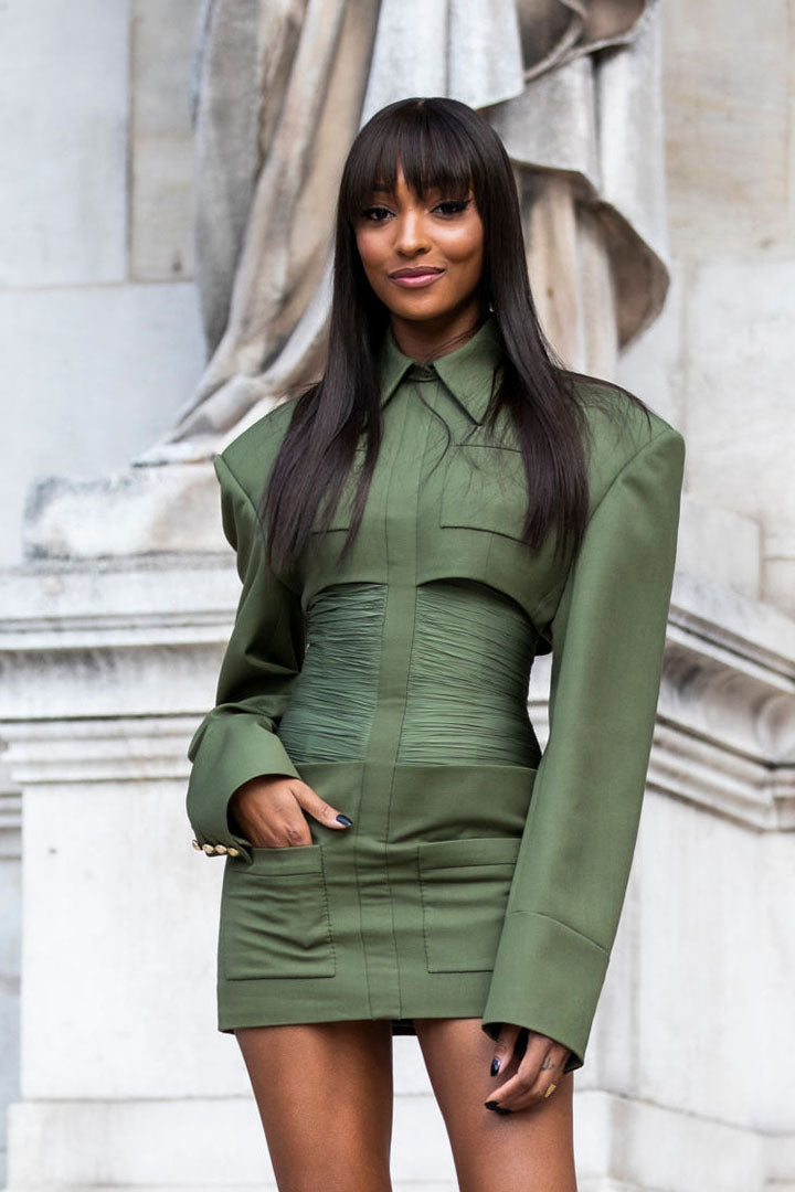 Green Long Sleeve Girdle High Waist Fall Winter Mini Dress – IULOVER