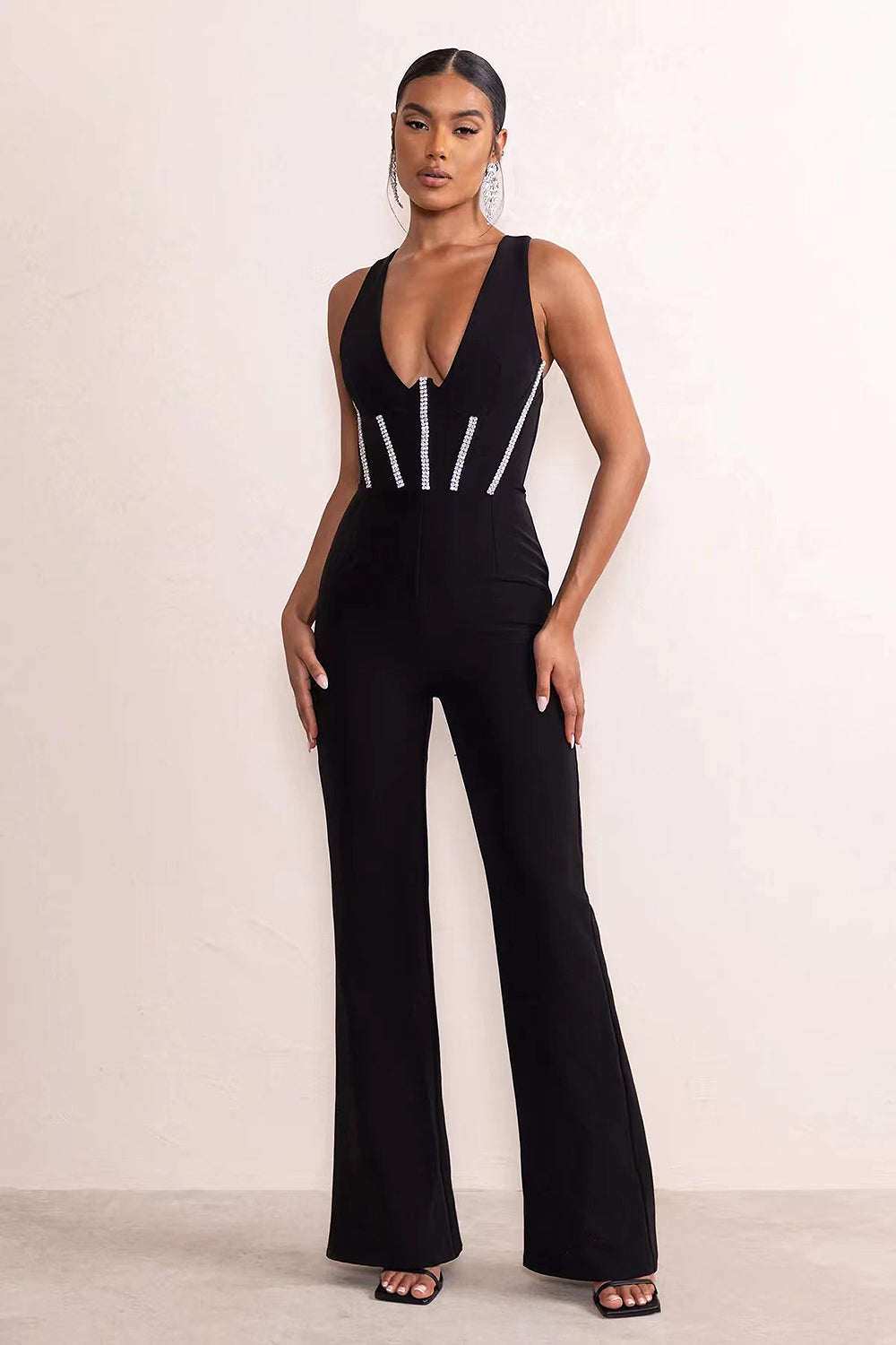 Open Back Halter Jumpsuit Sexy Sleeveless Lace Ruched - Temu