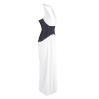 Halter Contrasted Bustier Drappy Maxi Dress