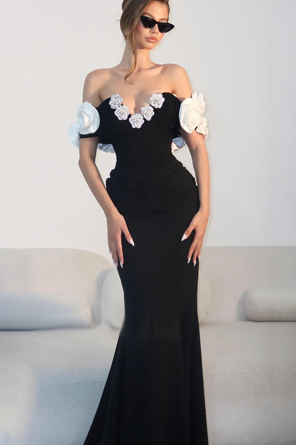 3D Floral Mermaid Maxi Dress Black / Large 3D Floral Mermaid Maxi Dress Black / Large