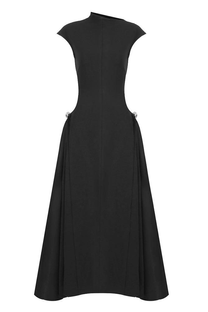 Mock Neck A-line Midi Dress IULOVER Mock Neck A-line Midi Dress IULOVER
