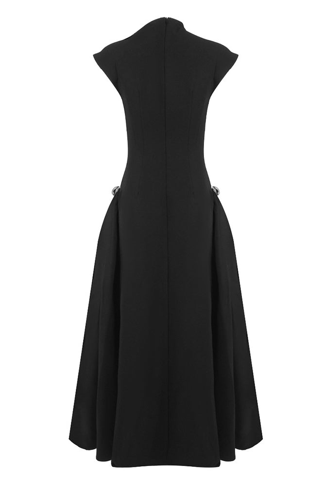 a line mock neck dress Women's Martine A-line Mock Neck Cotton Crepe Midi Dress S/M/L/Customize White MEAN BLVD White / S