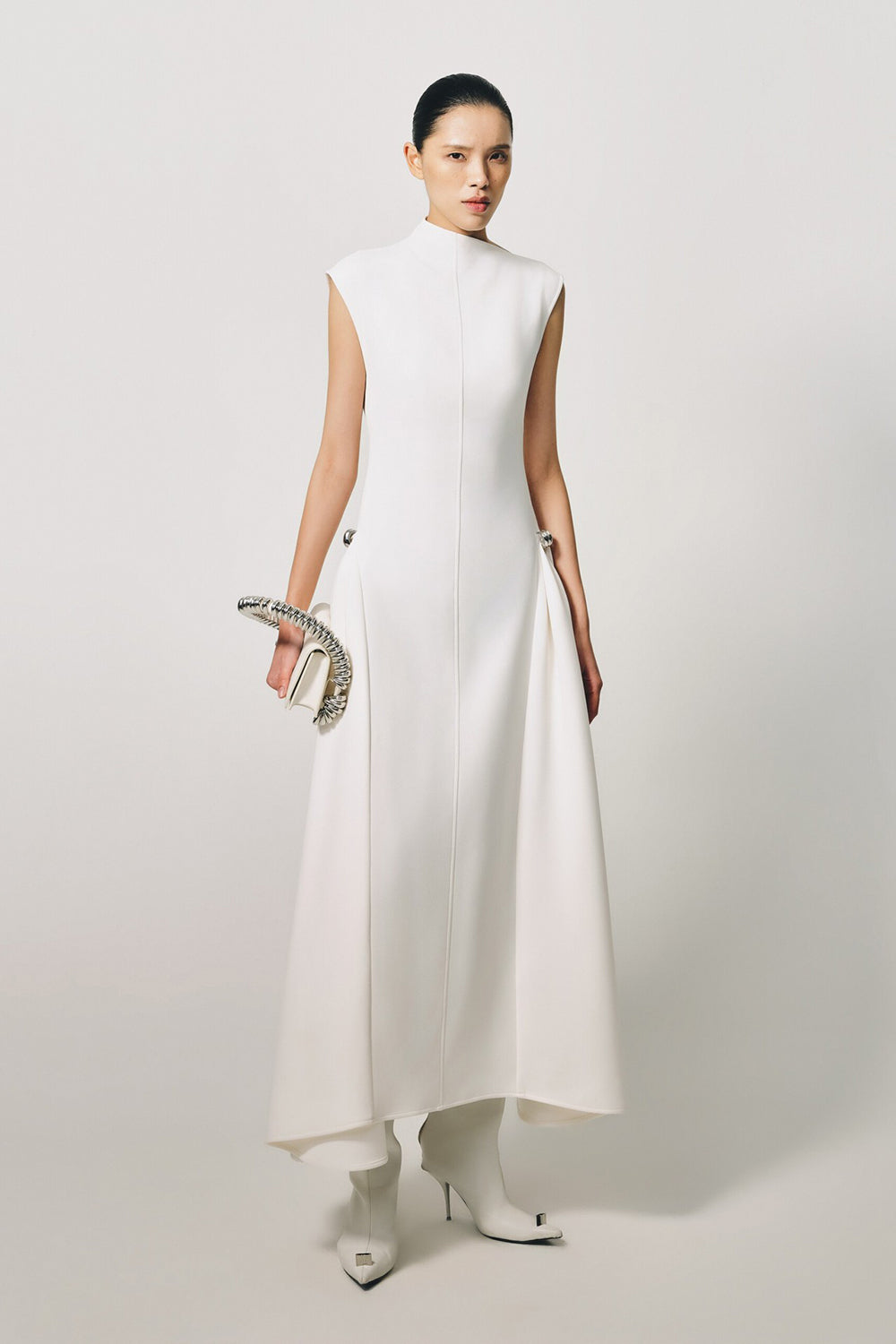 Mock Neck A-line Midi Dress IULOVER Mock Neck A-line Midi Dress IULOVER