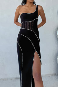 Asymmetric Crystal Trim Mesh Gown