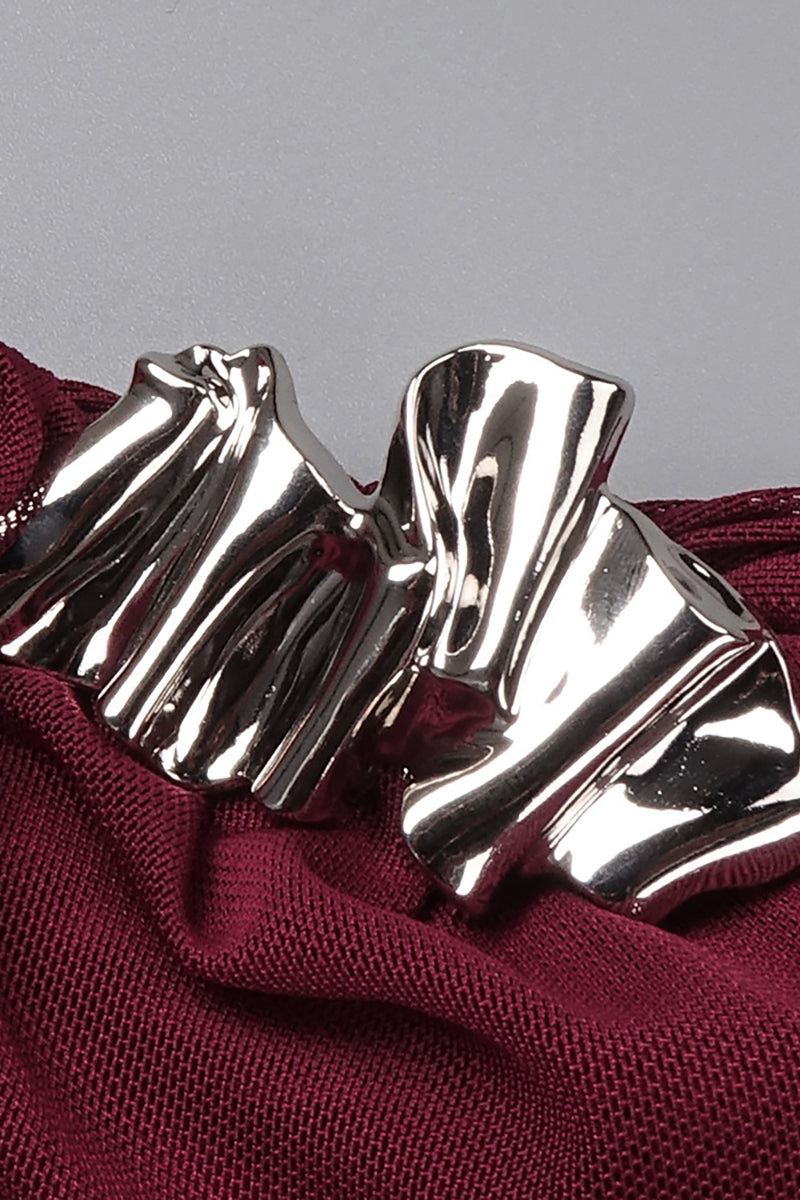 Asymmetric Draped Cape Maxi Dress in Burgundy