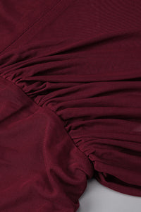 Asymmetric Draped Cape Maxi Dress in Burgundy