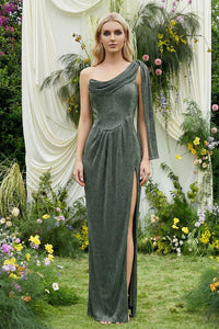Asymmetric Ruched Textured Maxi Dress