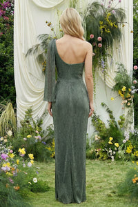 Asymmetric Ruched Textured Maxi Dress