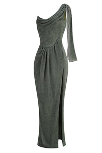 Asymmetric Ruched Textured Maxi Dress
