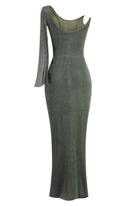 Asymmetric Ruched Textured Maxi Dress