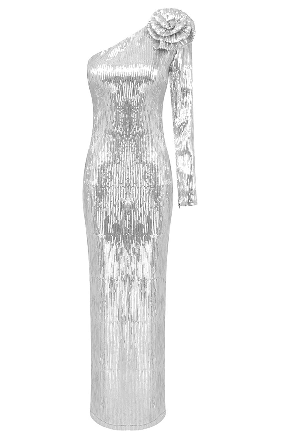 Asymmetrical Floral Sequin Gown IULOVER Asymmetrical Floral Sequin Gown IULOVER
