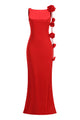 Backless 3D Floral Embellished Maxi Dress Red
