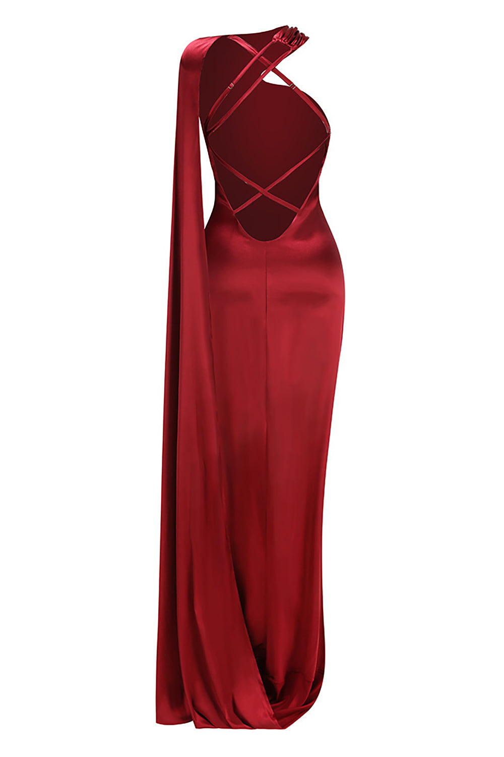 Backless Cape Asymmetrical Maxi Dress