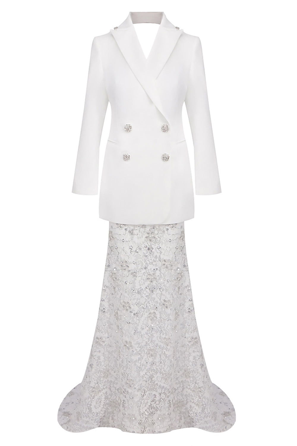 Crystal Sequin-embellished Blazer Lace Maxi Skirt