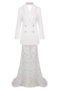 Crystal Sequin-embellished Blazer Lace Maxi Skirt