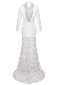 Crystal Sequin-embellished Blazer Lace Maxi Skirt