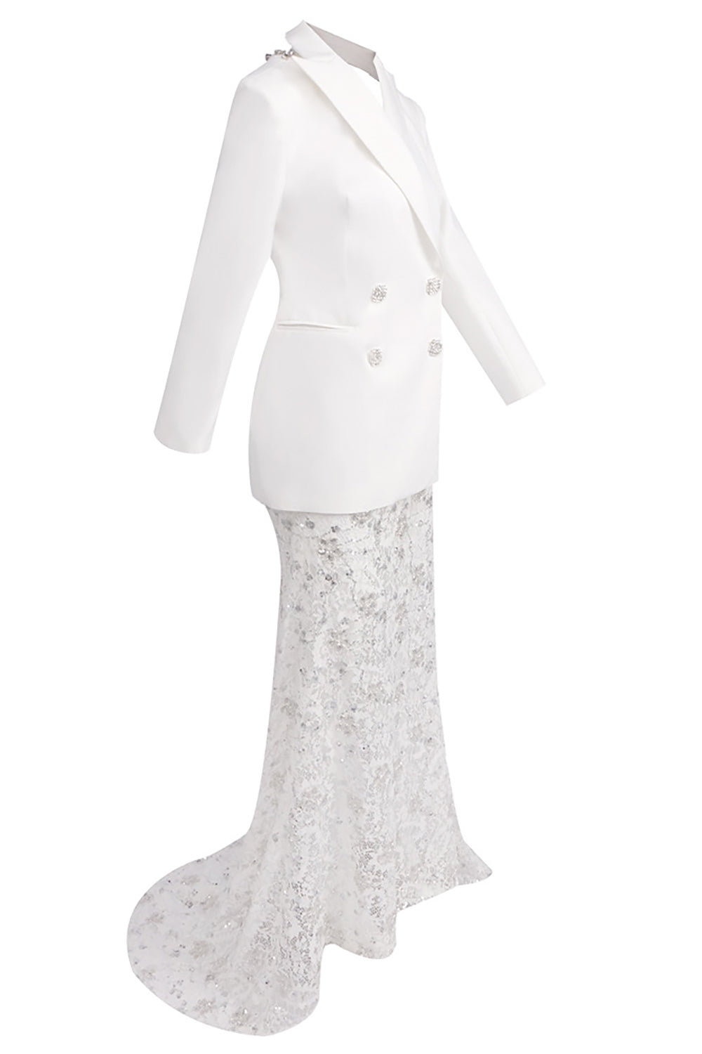 Crystal Sequin-embellished Blazer Lace Maxi Skirt