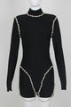 Long Sleeve Backless Crystal Trim Jumpsuit