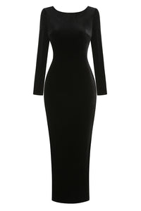Backless Crystal Velvet Dress in Black