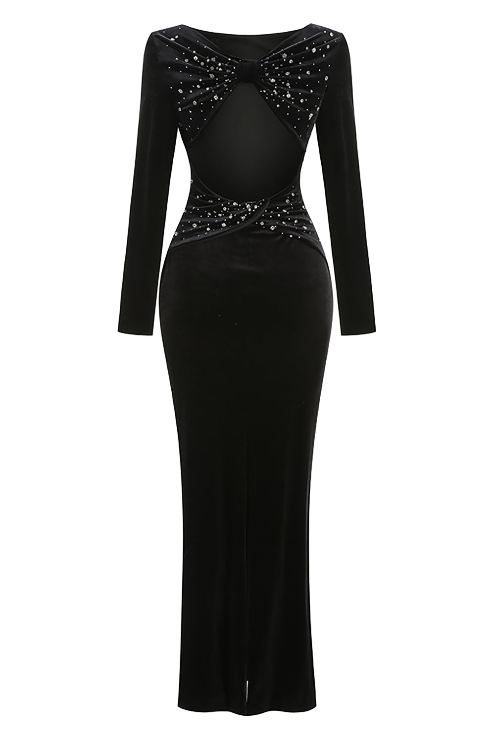 Backless Crystal Velvet Dress in Black