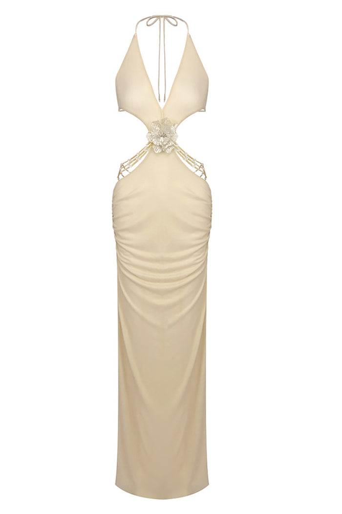 Backless Floral Crystal Gown