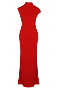 Backless Gathered Maxi Dress in Red