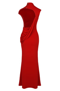 Backless Gathered Maxi Dress in Red