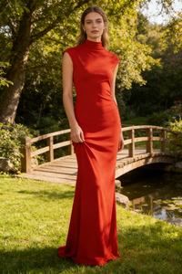 Backless Gathered Maxi Dress in Red