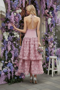 Backless Rose Applique Tulle Gown