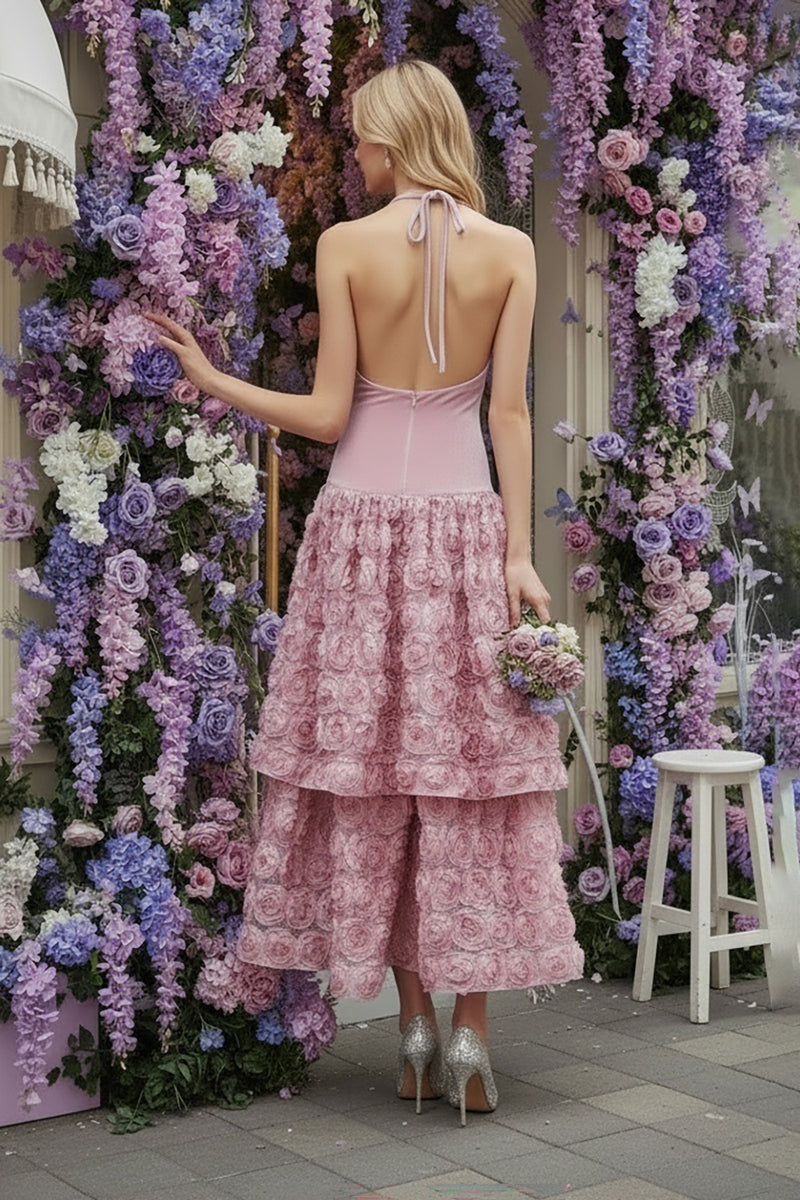 Backless Rose Applique Tulle Gown