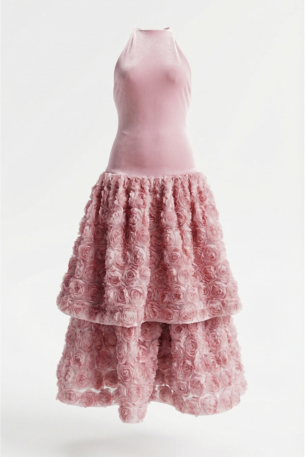 Backless Rose Applique Tulle Gown