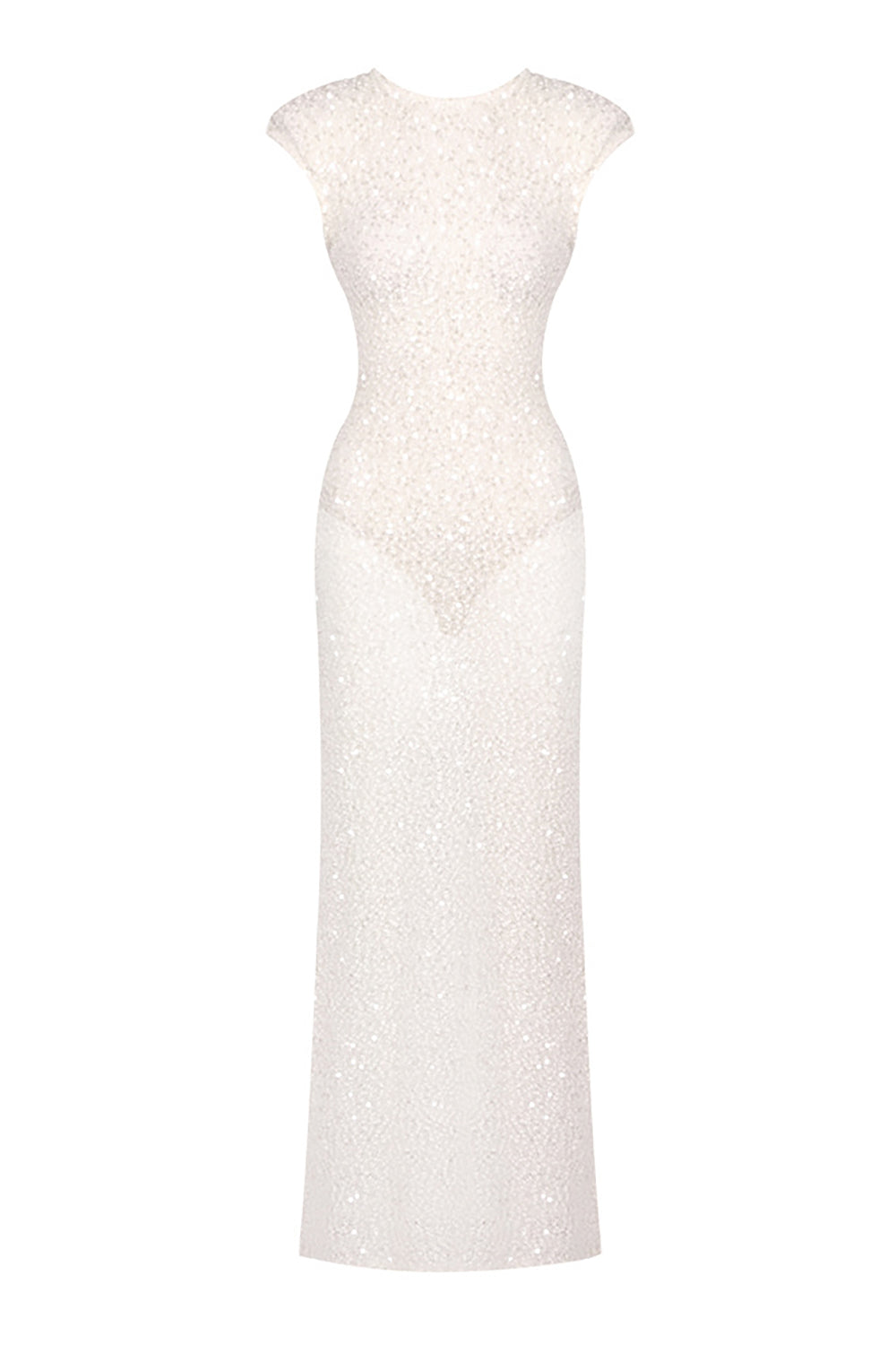 Backless Sequin-embellished Maxi Dress White