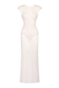 Backless Sequin-embellished Maxi Dress White