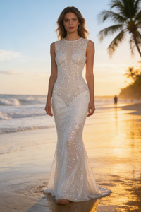 Backless Sequin-embellished Maxi Dress White