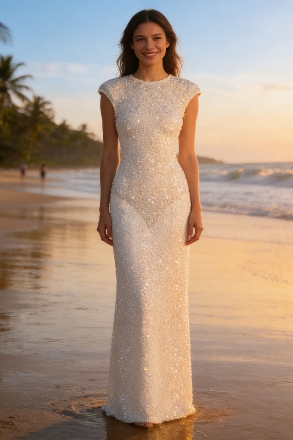 Backless Sequin-embellished Maxi Dress White White / L