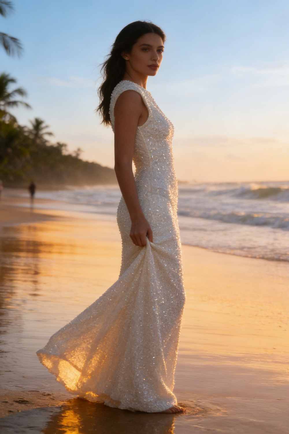 Backless Sequin-embellished Maxi Dress White