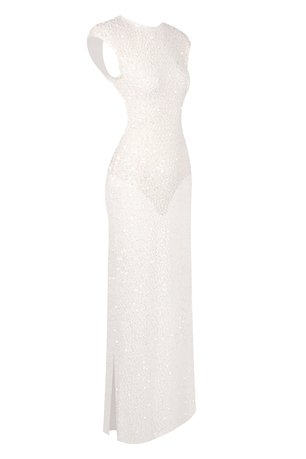 Backless Sequin-embellished Maxi Dress White