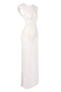Backless Sequin-embellished Maxi Dress White