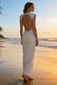 Backless Sequin-embellished Maxi Dress White