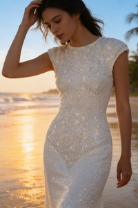 Backless Sequin-embellished Maxi Dress White