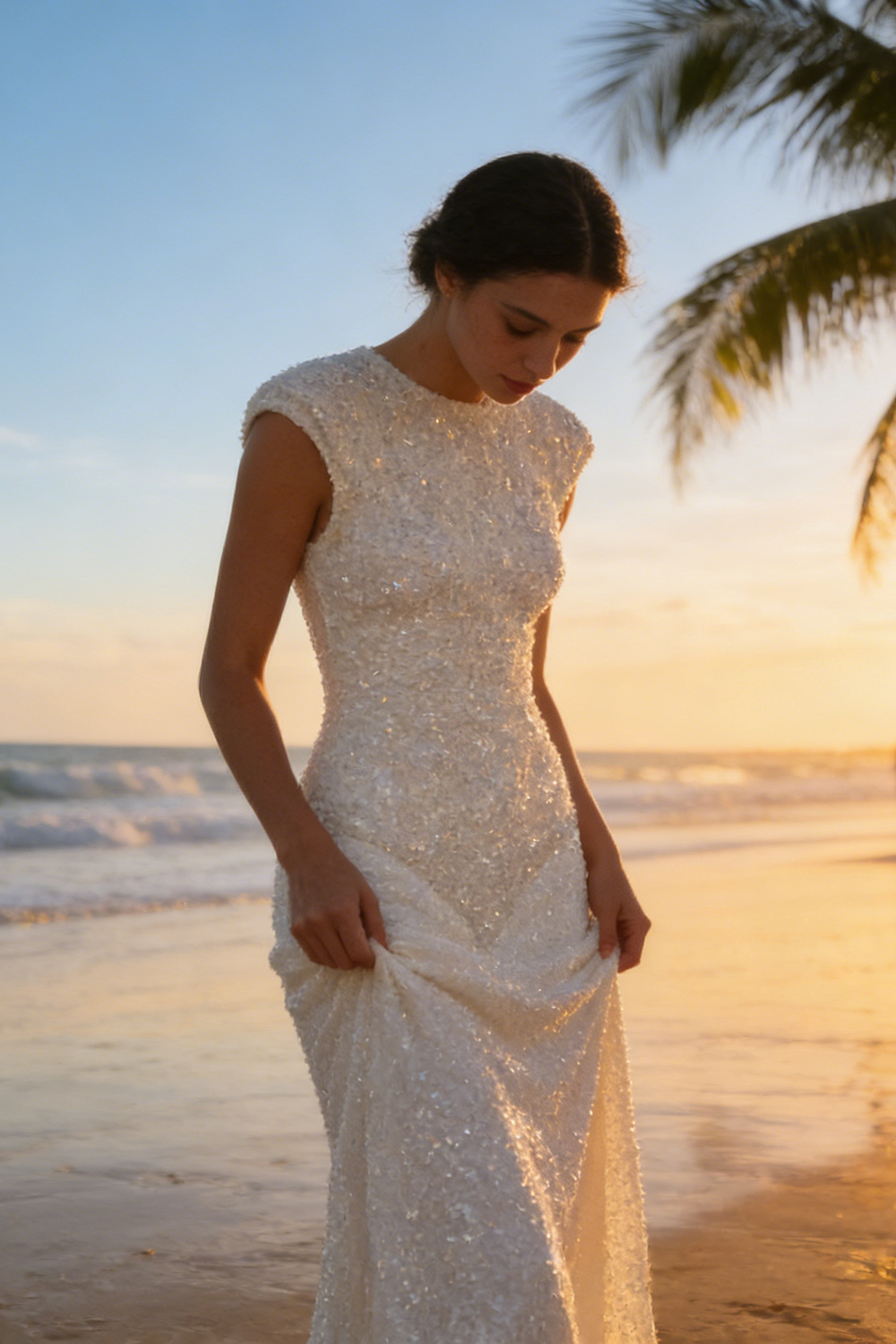 Backless Sequin-embellished Maxi Dress White