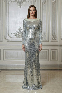 Backless Sequin Bow Maxi Dress