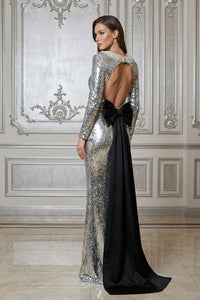 Backless Sequin Bow Maxi Dress
