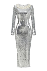 Backless Sequin Bow Maxi Dress