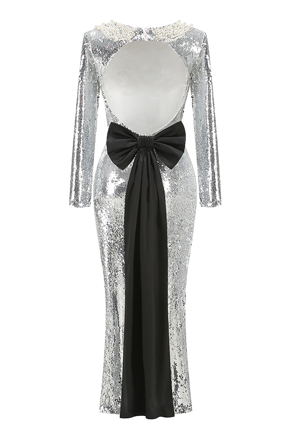 Backless Sequin Bow Maxi Dress