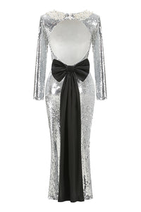 Backless Sequin Bow Maxi Dress