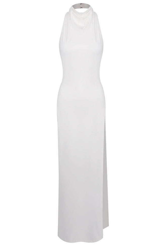 Backless Tail Slit Halter Gown