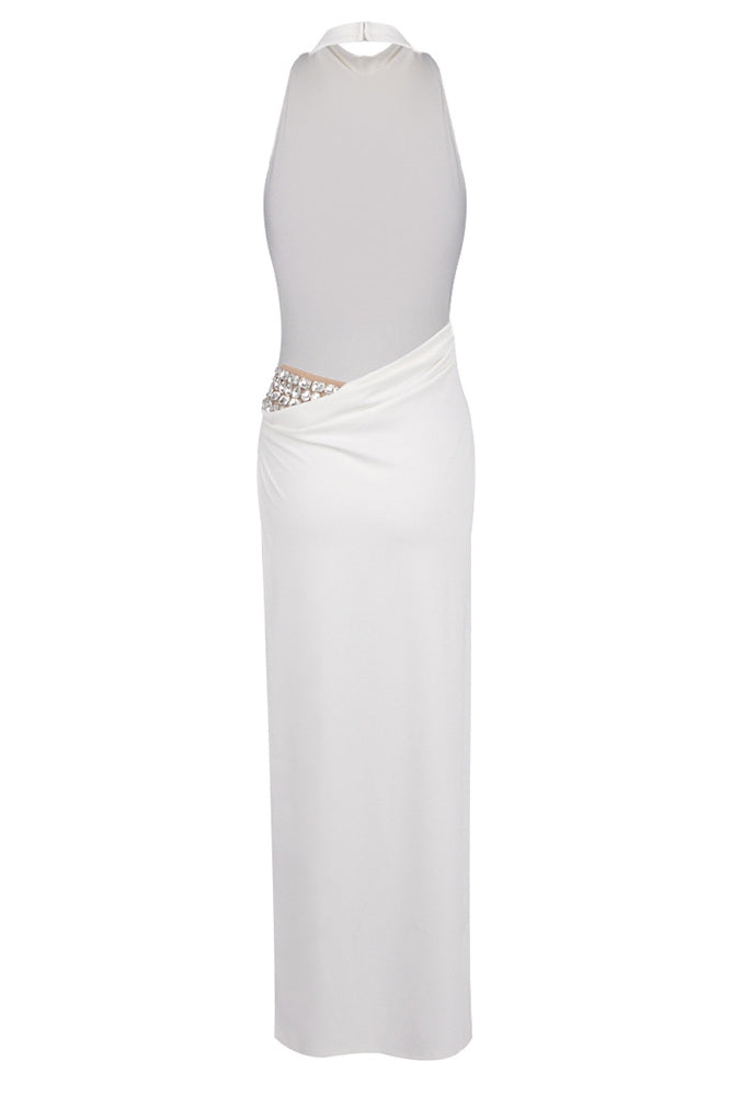 Backless Tail Slit Halter Gown