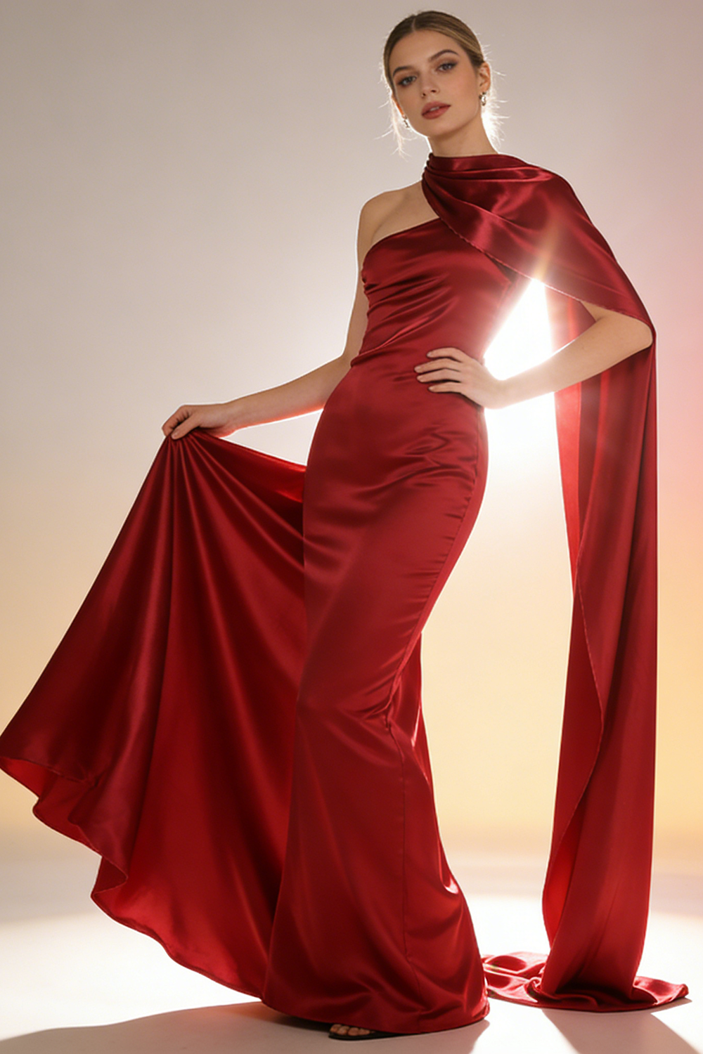 Backless Cape Asymmetrical Maxi Dress