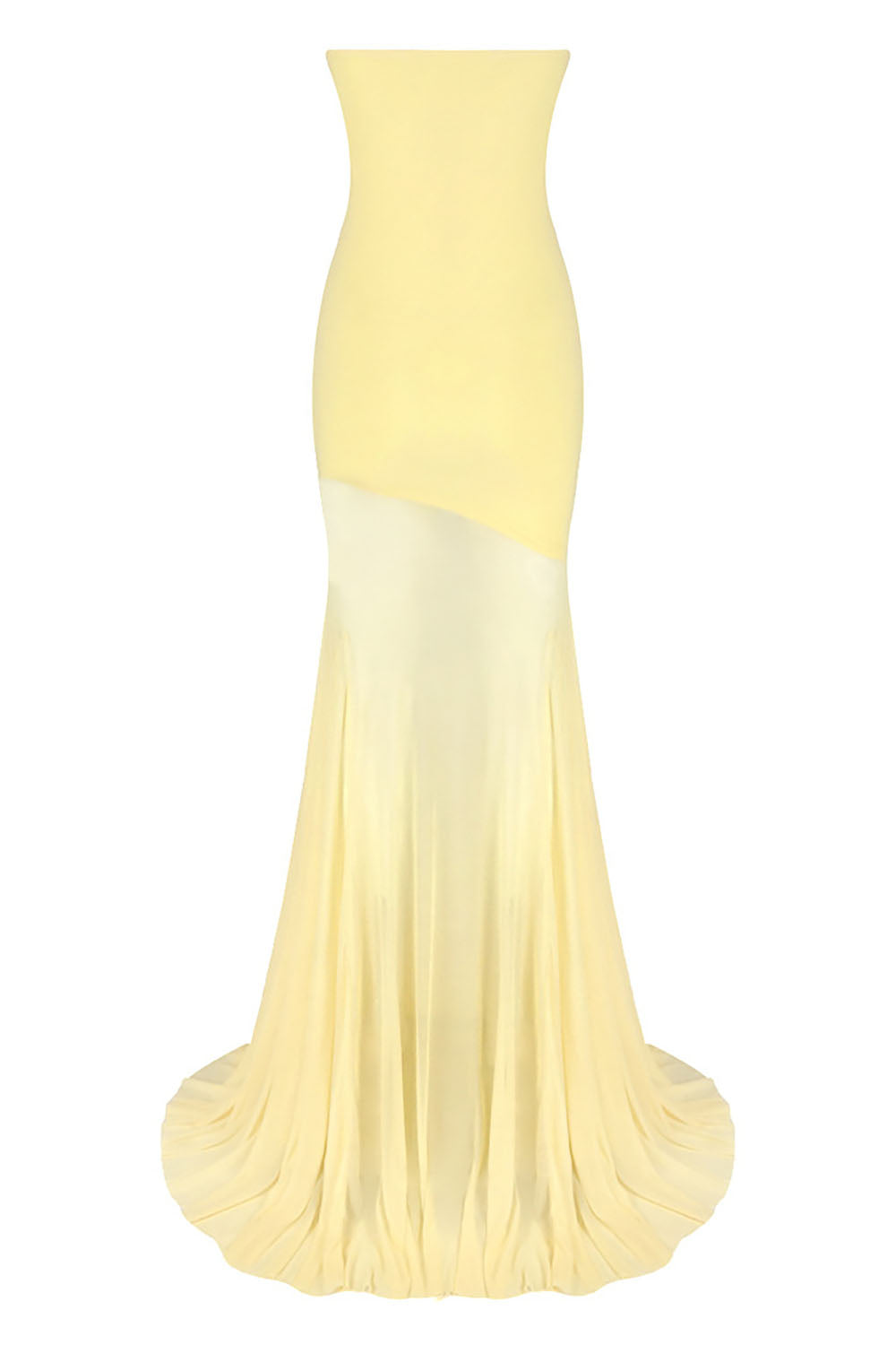 Bandeau Neck Flared Mesh Maxi Dress